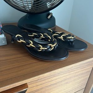 Bottega Veneta Black Sandals with Gold Chain